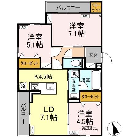 ディールーム分梅(3LDK/3階)の間取り写真