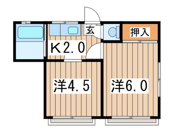伊東アパ-ト(2K/2階)の間取り写真