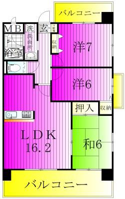 SUN PIER サンピア (3LDK/2階)の間取り写真