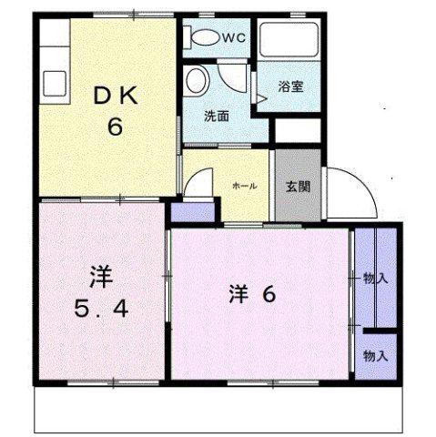 梨の木ハイツ B棟(2DK/1階)の間取り写真