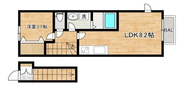 BLUTO台原(1LDK/2階)の間取り写真
