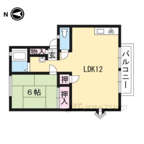 ウィンディア加茂川A棟(1LDK/2階)の間取り写真