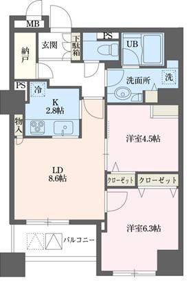 ドゥーエ横浜駅前(2LDK/2階)の間取り写真