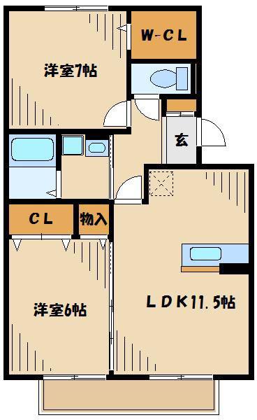 ブレンド下九沢(2LDK/3階)の間取り写真