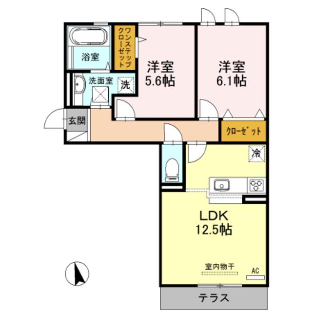 ルシエル メイキラ B棟(2LDK/1階)の間取り写真