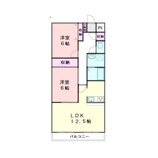 フォーシーズン大坂(2LDK/3階)の間取り写真