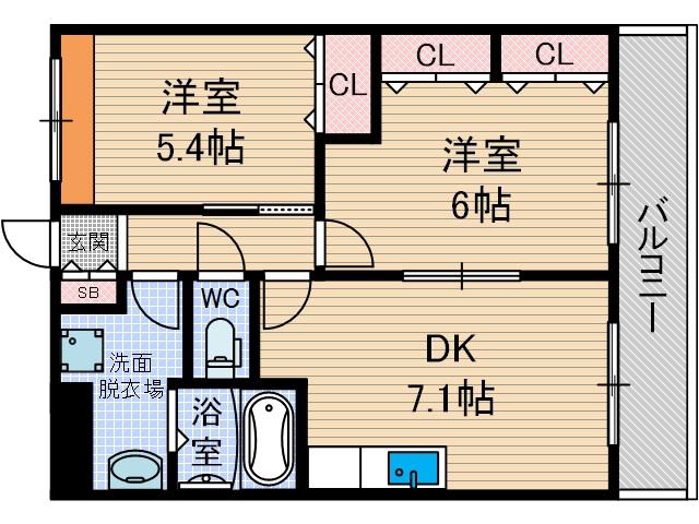 パルハイム郡山(2DK/1階)の間取り写真