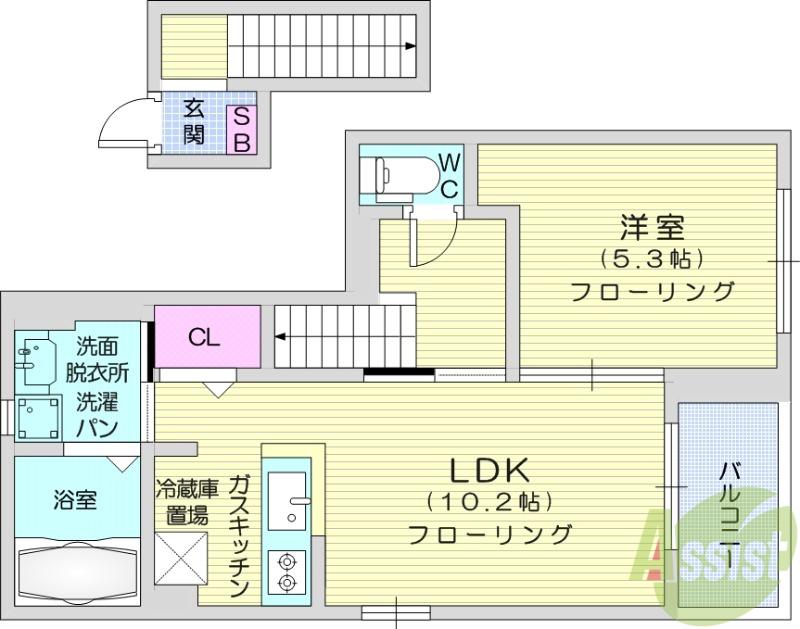 シャトレー ハピネスⅠ(1LDK/2階)の間取り写真