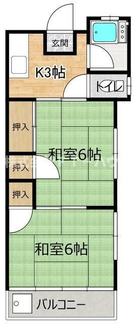 ダイヤコーポ曽谷(2K/1階)の間取り写真