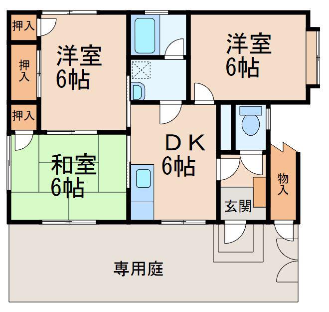 ハイツ紀の国2号館(3DK/1階)の間取り写真