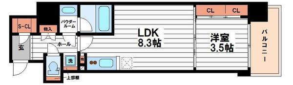 BPRレジデンス大阪本町Q(1LDK/14階)の間取り写真