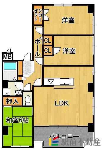 オークス西新(3LDK/2階)の間取り写真