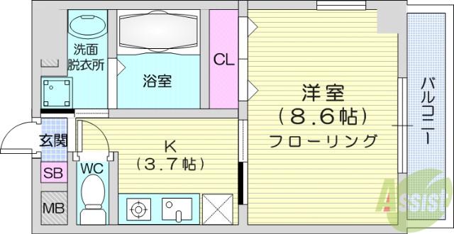 メズューセラ五橋(1K/4階)の間取り写真