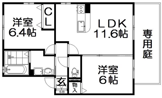コンフォール(2LDK/1階)の間取り写真