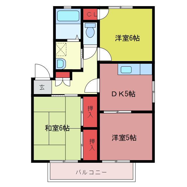 テランヴェール(3DK/1階)の間取り写真