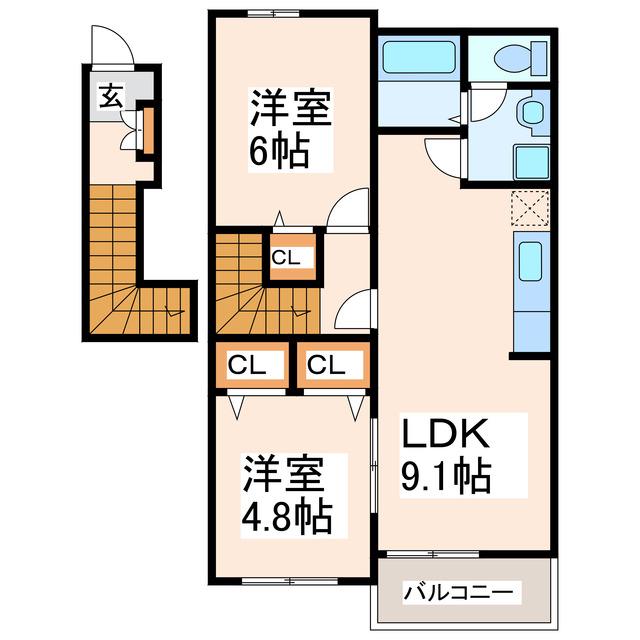 サンシャイン花房(2LDK/2階)の間取り写真