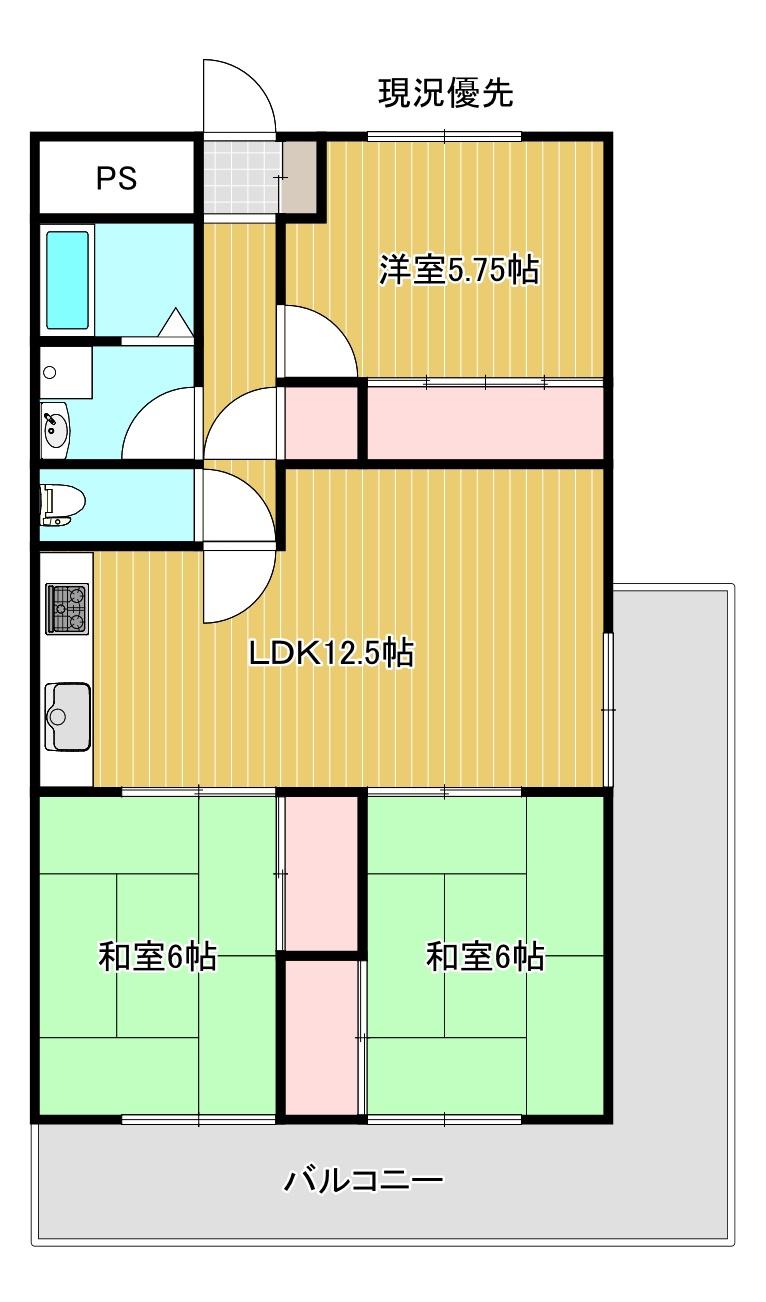 メゾン花北(3LDK/8階)の間取り写真
