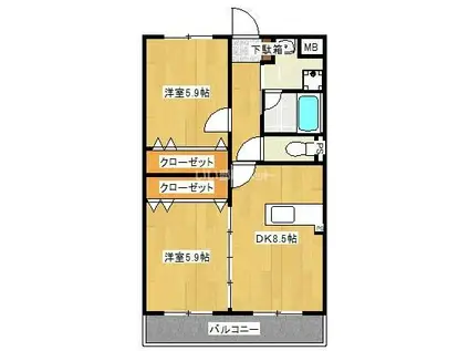 丸万マンション(2DK/2階)の間取り写真