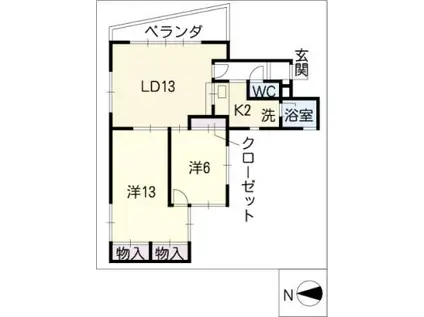 タウンズ幅下(2LDK/2階)の間取り写真