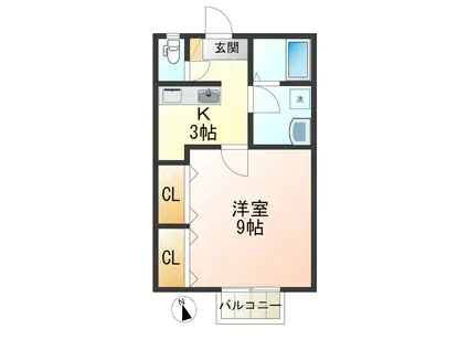 ライクタウン飯田B棟(1K/1階)の間取り写真