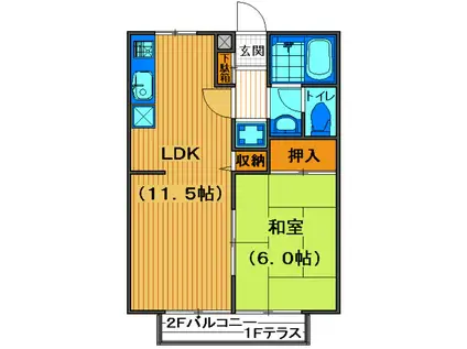 ユウハイツ(1LDK/1階)の間取り写真