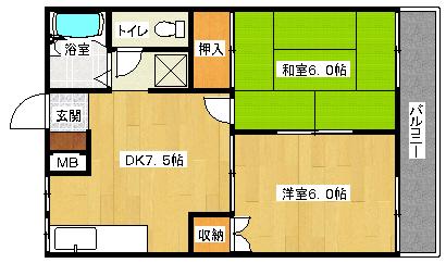 シャトーエスポワール(2DK/3階)の間取り写真