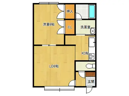 ロピア弥生(1LDK/2階)の間取り写真