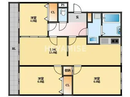 左底ハイツ(3LDK/2階)の間取り写真