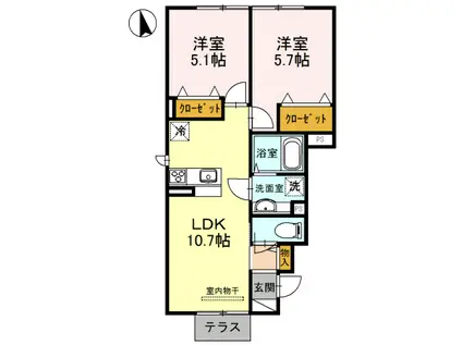 チェリーハウスIIB棟(2LDK/1階)の間取り写真