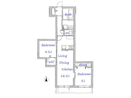 ヘリテージ国立(2LDK/1階)の間取り写真