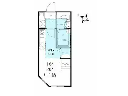 ハーミットクラブハウス白楽Ⅱ(ワンルーム/2階)の間取り写真