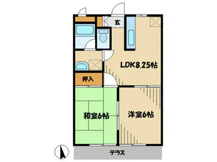 グリーンフィールド石阪(2DK/1階)の間取り写真