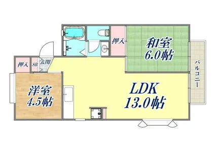ドミール荻野(2LDK/1階)の間取り写真