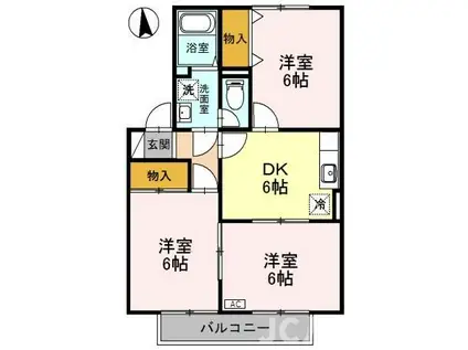 シャンド・フルールA棟(3DK/2階)の間取り写真