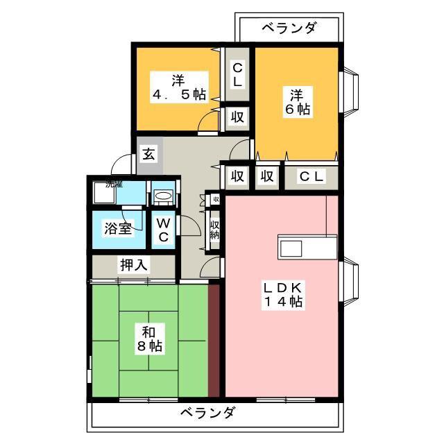 第3西形マンション(3LDK/1階)の間取り写真