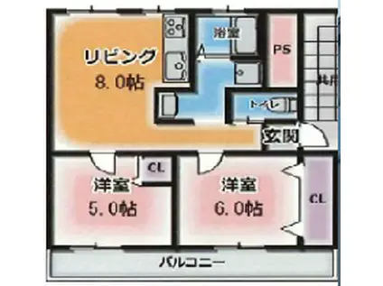 高津橋農住団地B棟(2LDK/1階)の間取り写真