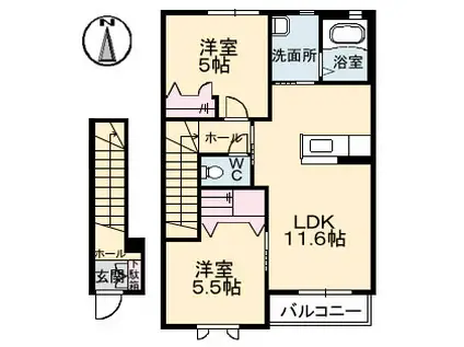 エスパディ グレイス(2LDK/2階)の間取り写真