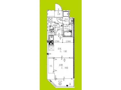 ARCA九条(1DK/8階)の間取り写真