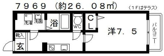 エスポワールB棟(1K/1階)の間取り写真