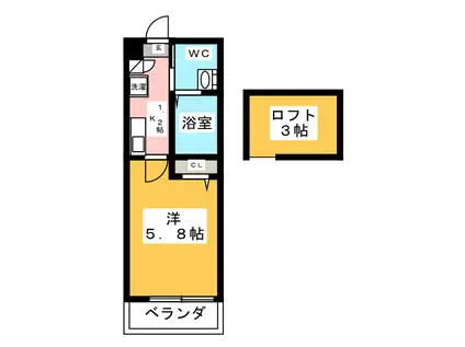 ピエスソフィア希望ヶ丘(1K/2階)の間取り写真