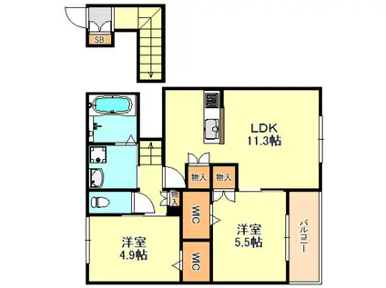 ルポンドペルル(2LDK/2階)の間取り写真