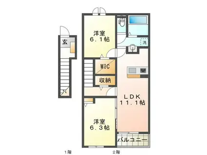 ル・ポール南新町 A(2LDK/2階)の間取り写真
