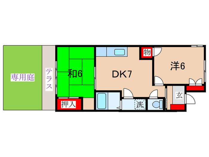 メルフラッツ(2DK/1階)の間取り写真