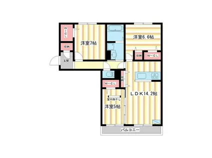 萩I・A棟(3LDK/2階)の間取り写真