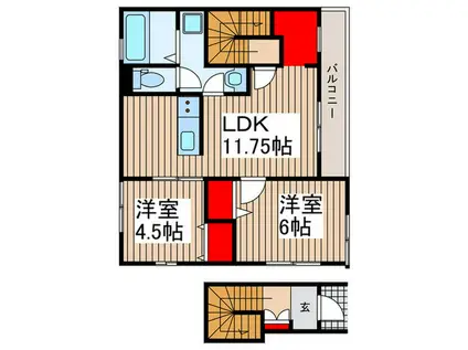 リーブルファイン東武動物公園駅(2LDK/2階)の間取り写真