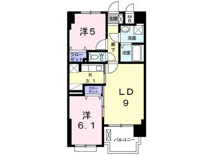 グランデスカイ空港南(2LDK/8階)の間取り写真