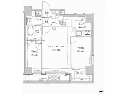RELUXIA本所吾妻橋III(2LDK/12階)の間取り写真