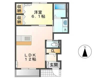 大切なペットと暮らせる(1LDK/1階)の間取り写真