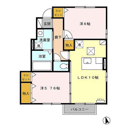 グランソシエA(2LDK/1階)の間取り写真
