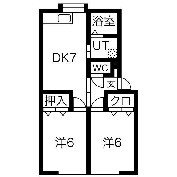 ヤマキチハイツ南(2DK/2階)の間取り写真
